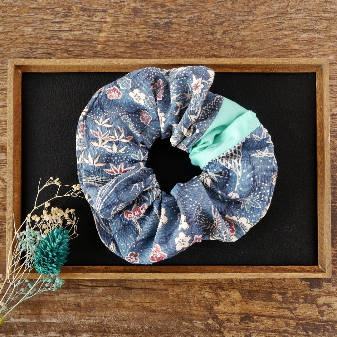 Kimono Yukata Scrunchie Hair ornaments that bring happiness - 发饰 - 棉 蓝色