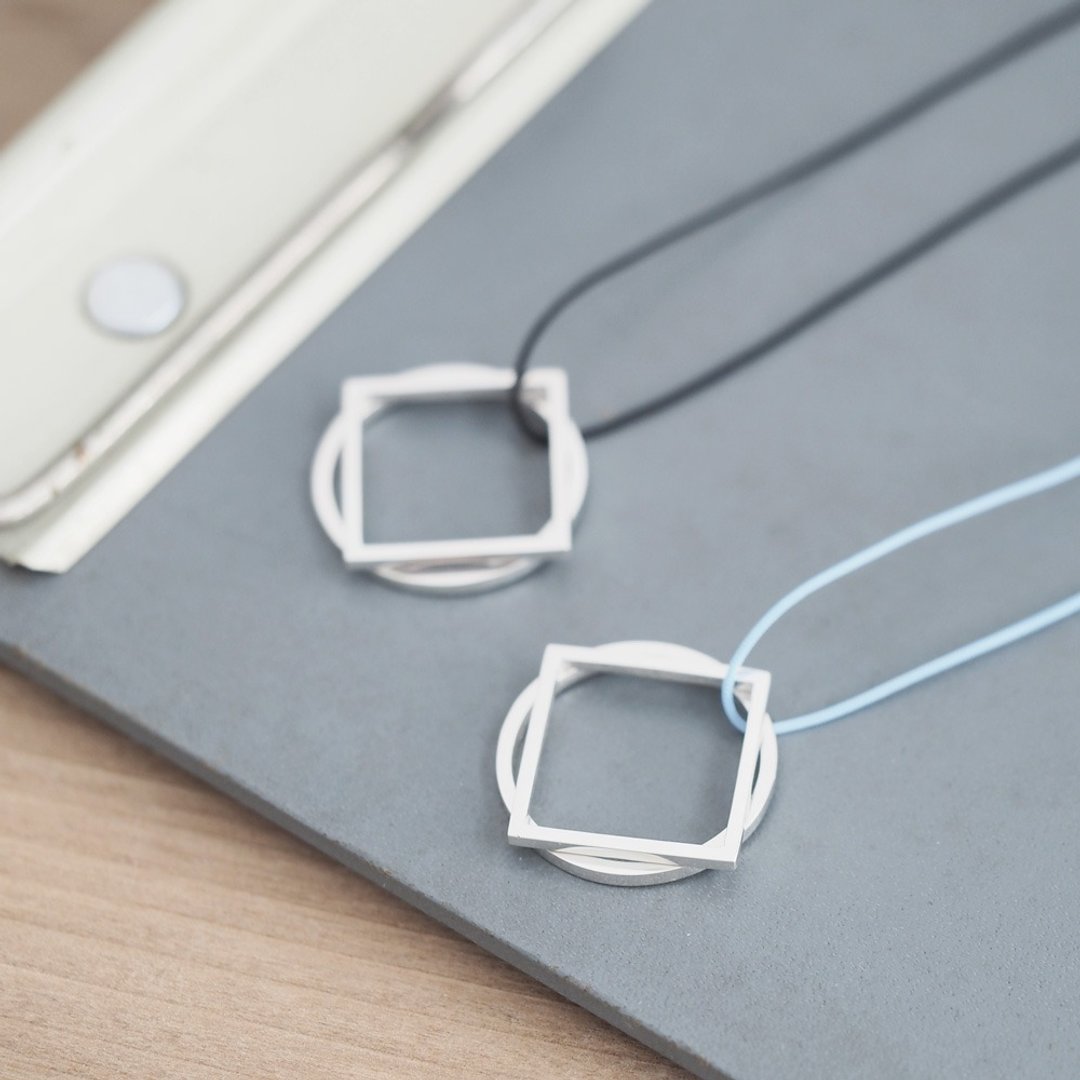 String Round / Square 2way Long Necklace Silver 925 - 长链 - 其他金属 银色