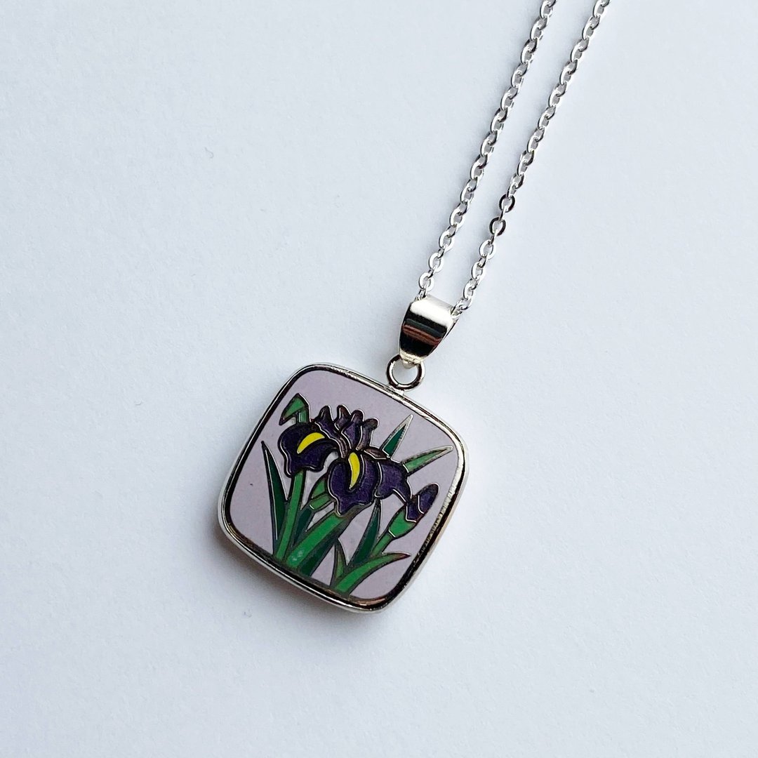 Japanese iris [Lavender] Cloisonne pendant Sterling silver cloisonne - 项链 - 其他材质 紫色