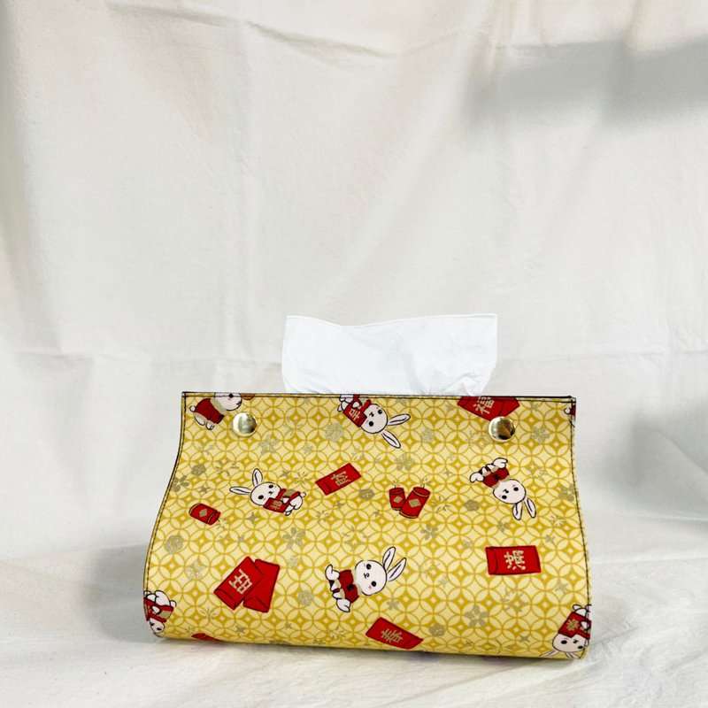 鸿兔大展 / 黄 烫金 兔年 过年 / 卫生纸套 面纸盒 - 纸巾盒 - 棉．麻 