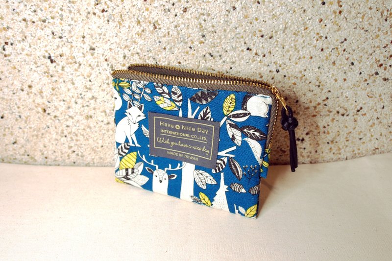 Have A Nice Day【双层夹心】夹层零钱包- 青蓝森林派对 × 深蓝 - 零钱包 - 棉．麻 蓝色