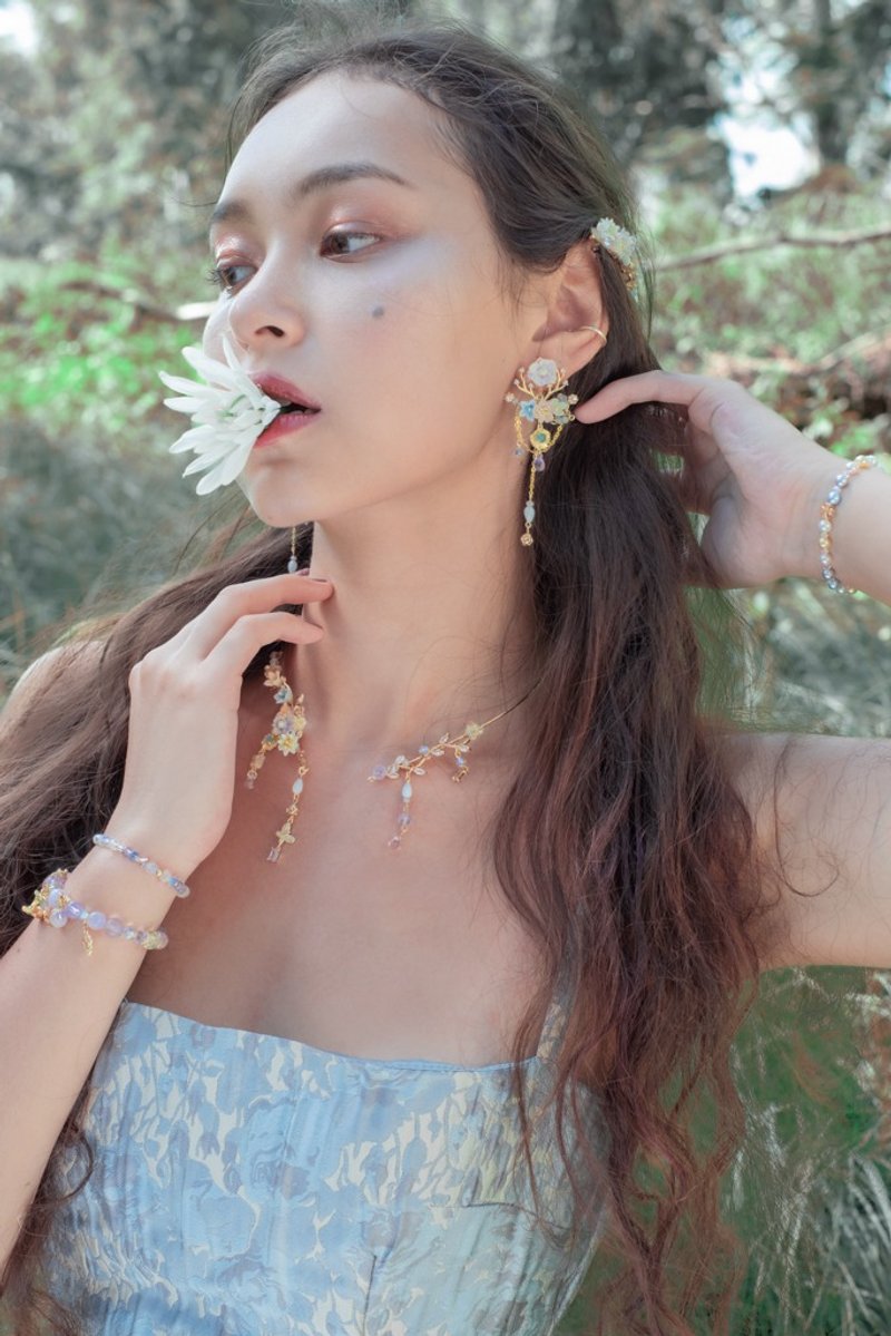 夜茫湖海紫苑镀金颈圈 - 颈链 - 粘土 蓝色