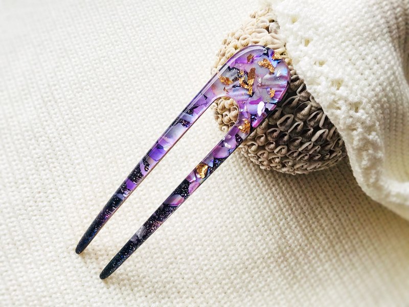 紫丁香色发夹，饰以珍珠母贝，发簪，发夹 - 发饰 - 压克力 紫色