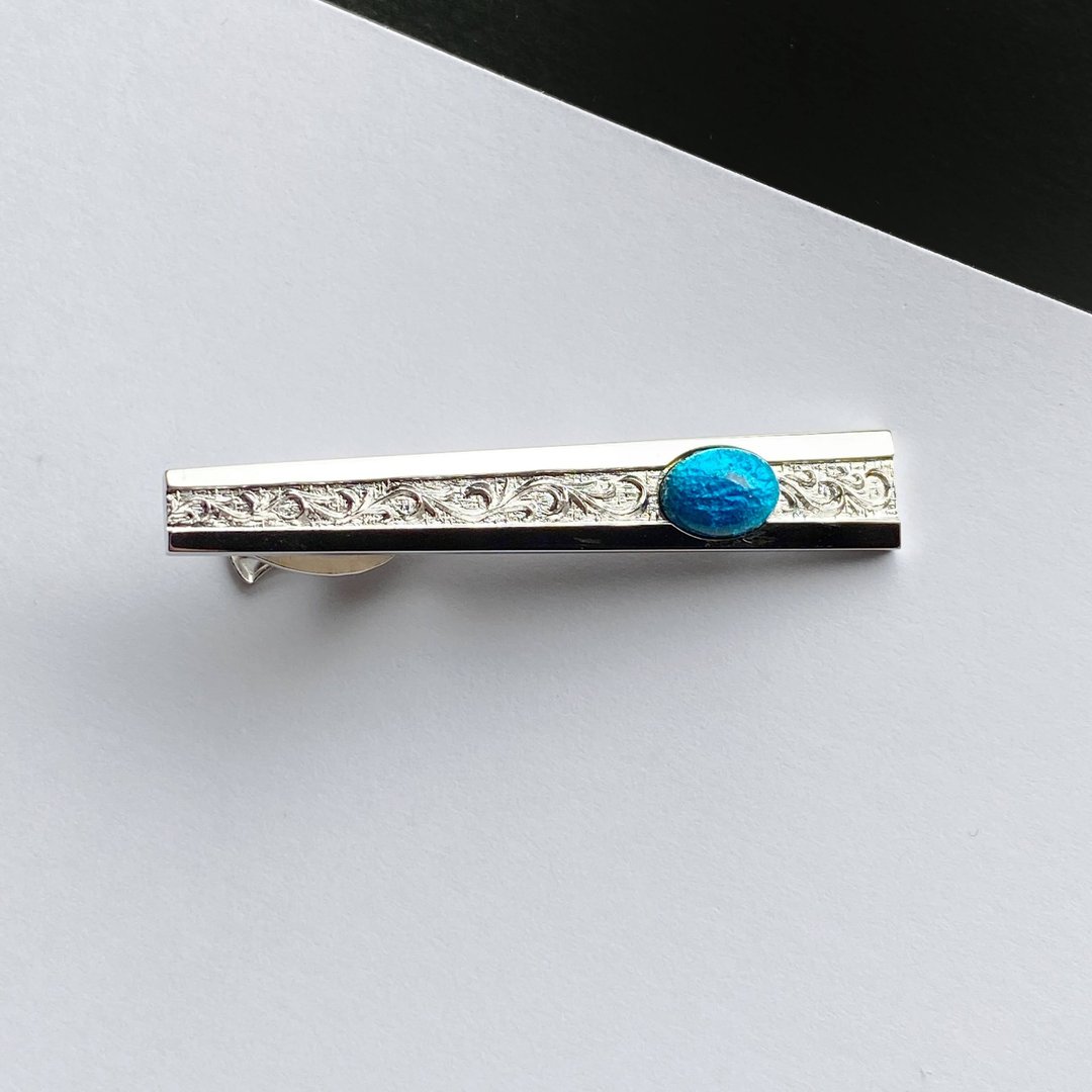 Suehiro [Sky Blue] Cloisonne Tie Clip, Pure Silver Cloisonne - 领带/领带夹 - 其他材质 蓝色