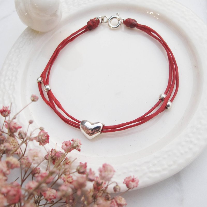 大员囡仔【手工制作】爱心×红线姻缘 蜡绳手链 桃花 开运 招财 - 手链/手环 - 纯银 多色