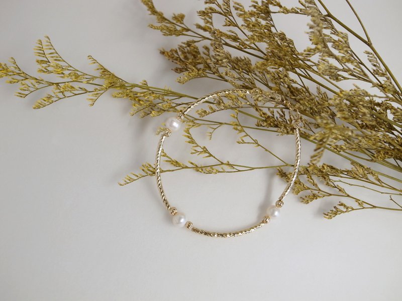 圣诞礼物【手环】14K 注金 包金 珍珠手链 - 手链/手环 - 珍珠 金色