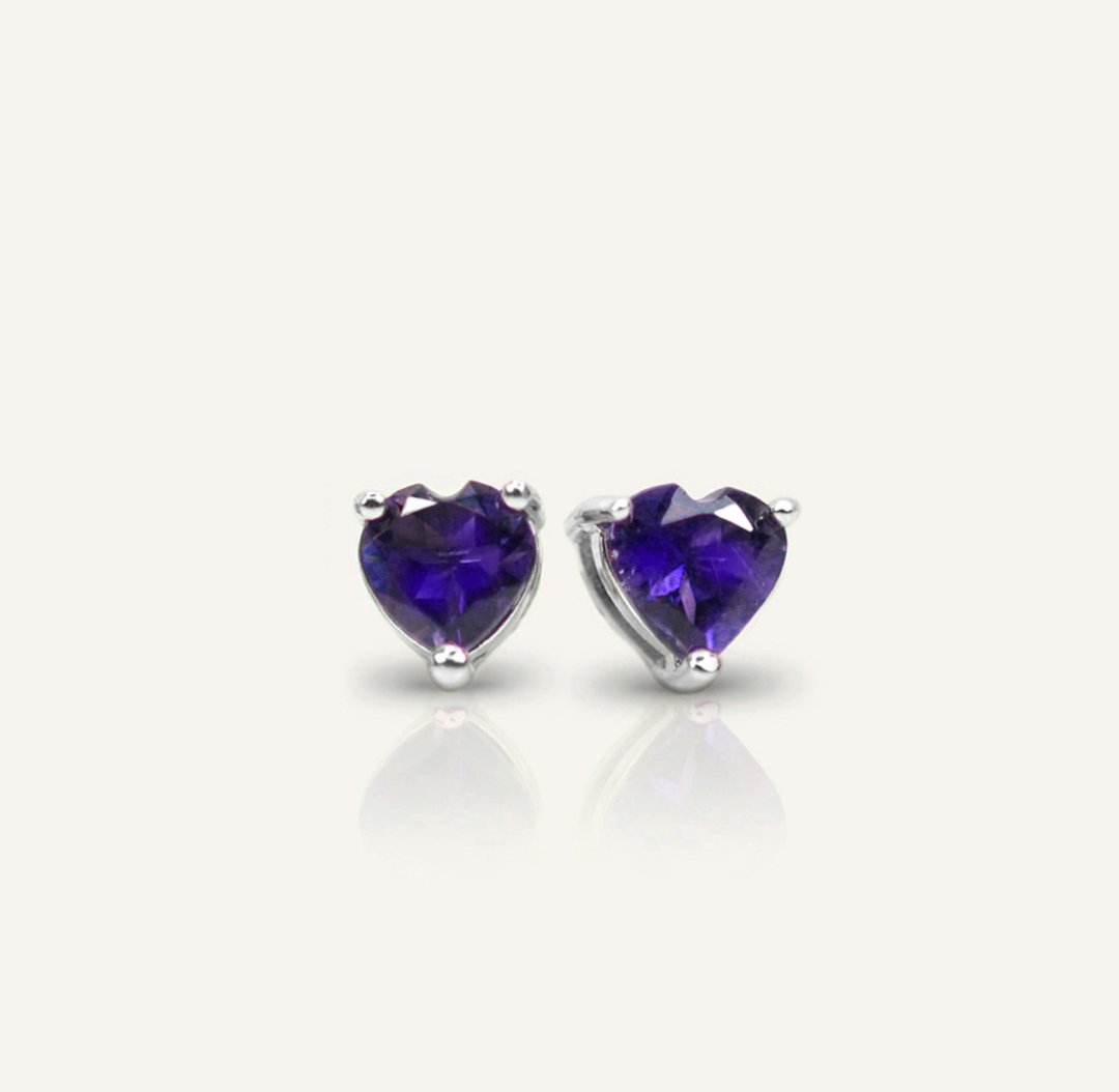 AND 堇青石 蓝色 紫色 爱心 6mm 耳环 经典系列 Heart 天然宝石 - 戒指 - 银 蓝色