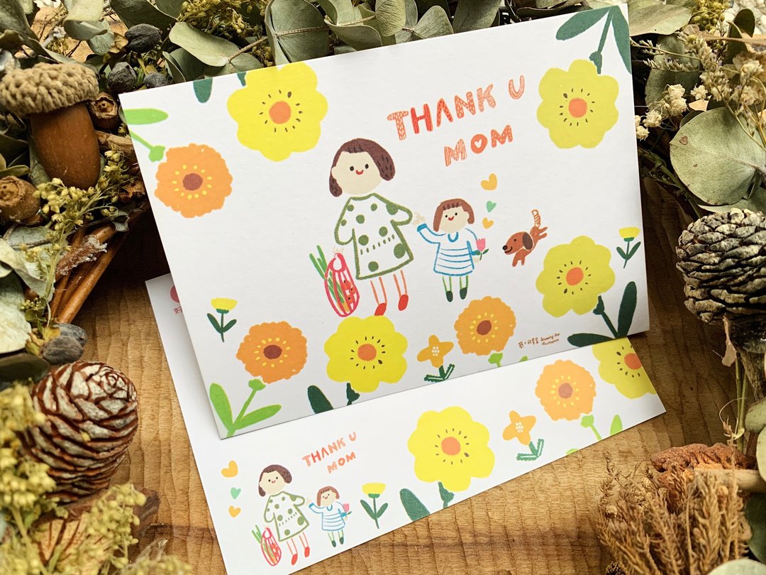 谢谢妳ㄧ直牵着我的手 - Thank u Mom | | 母亲节明信片 | | - 卡片/明信片 - 纸 橘色