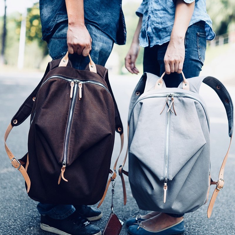 匠线LINE ARTISANAL帆布双肩包 复古男包商务背包IT专用电脑包 - 后背包/双肩包 - 棉．麻 灰色