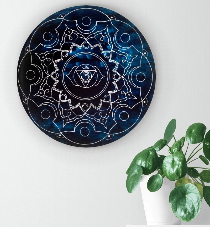 Mandala Ajna chakra Symbolic zen art Spiritual sacred geometry painting - 墙贴/壁贴 - 压克力 蓝色
