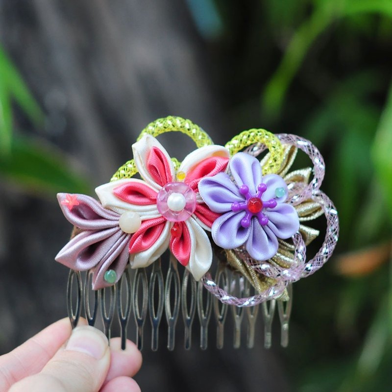 手作 布花 发詹 和风 发式 艺妓 花傀 缎带 发叉 浴衣 不撞款 花 - 发饰 - 尼龙 多色