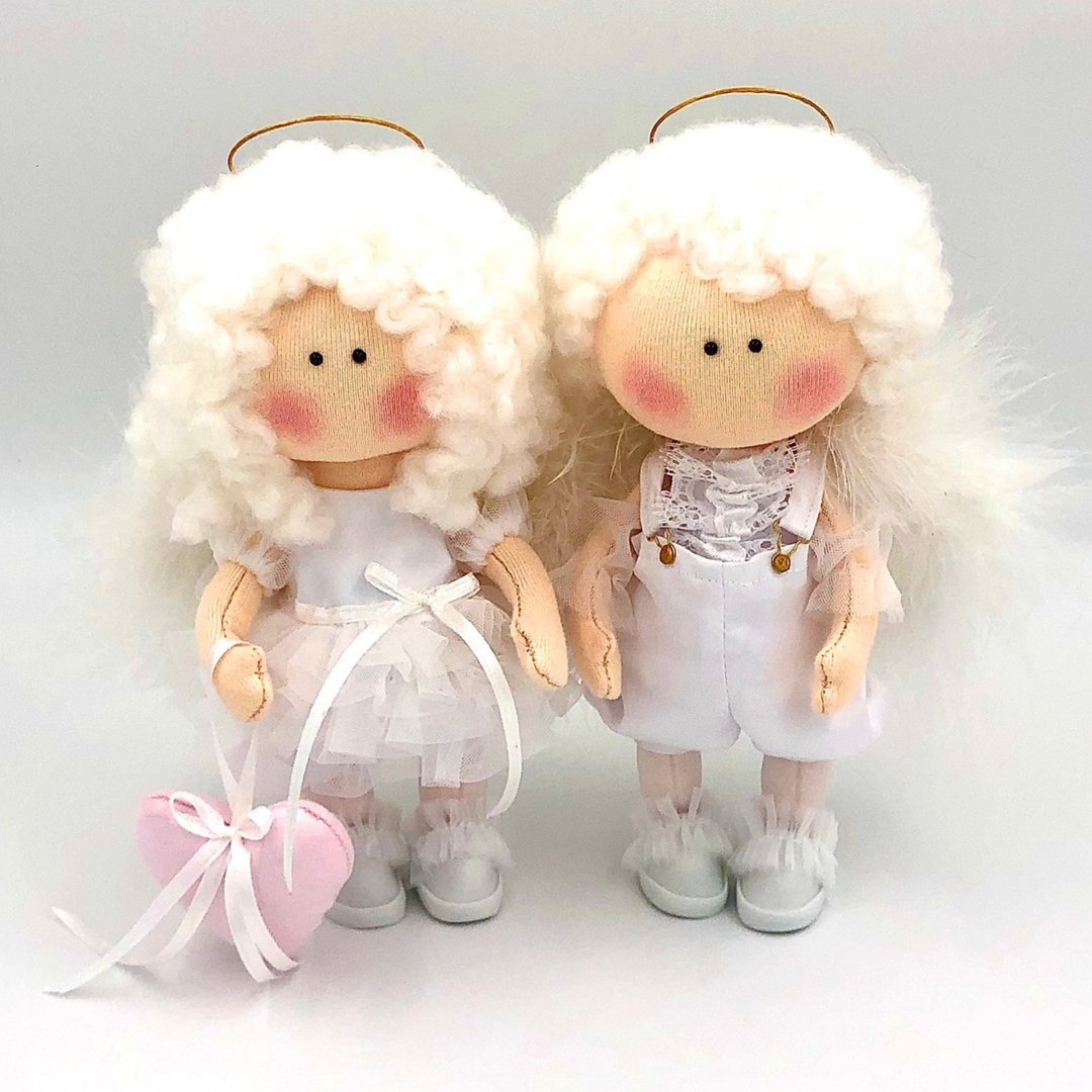 Handmade art tilda, Soft fabric puppe, Rag angel doll, Christmas Gift Wrapping - 玩偶/公仔 - 其他金属 白色
