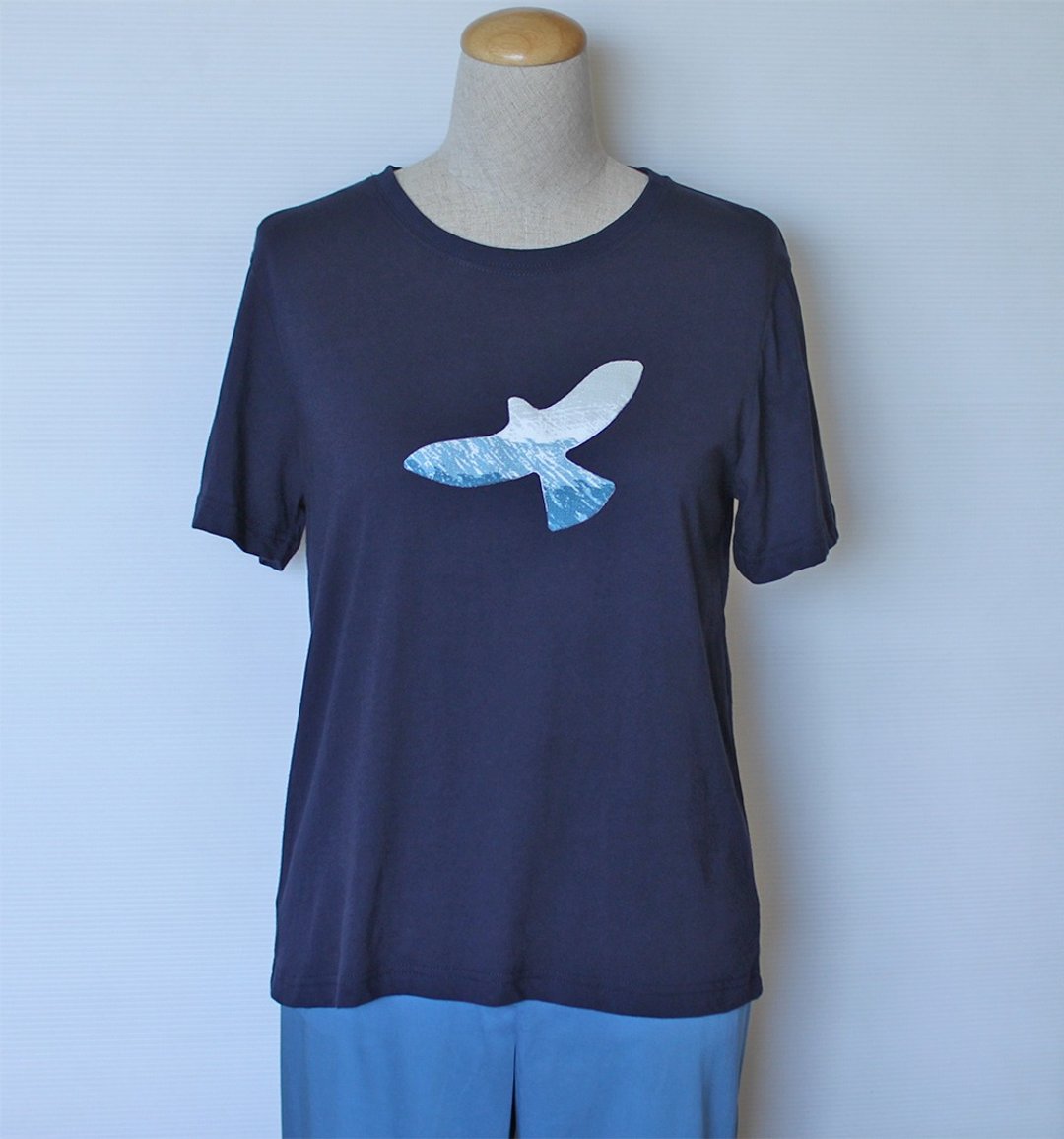 飞翔老鹰微宽松短版短袖T-shirt - 女装 T 恤 - 棉 蓝色