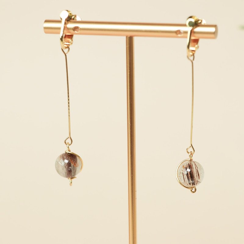 行星环 红铜钛 发晶 耳勾耳夹垂坠式 耳环耳饰 - 耳环/耳夹 - 水晶 多色