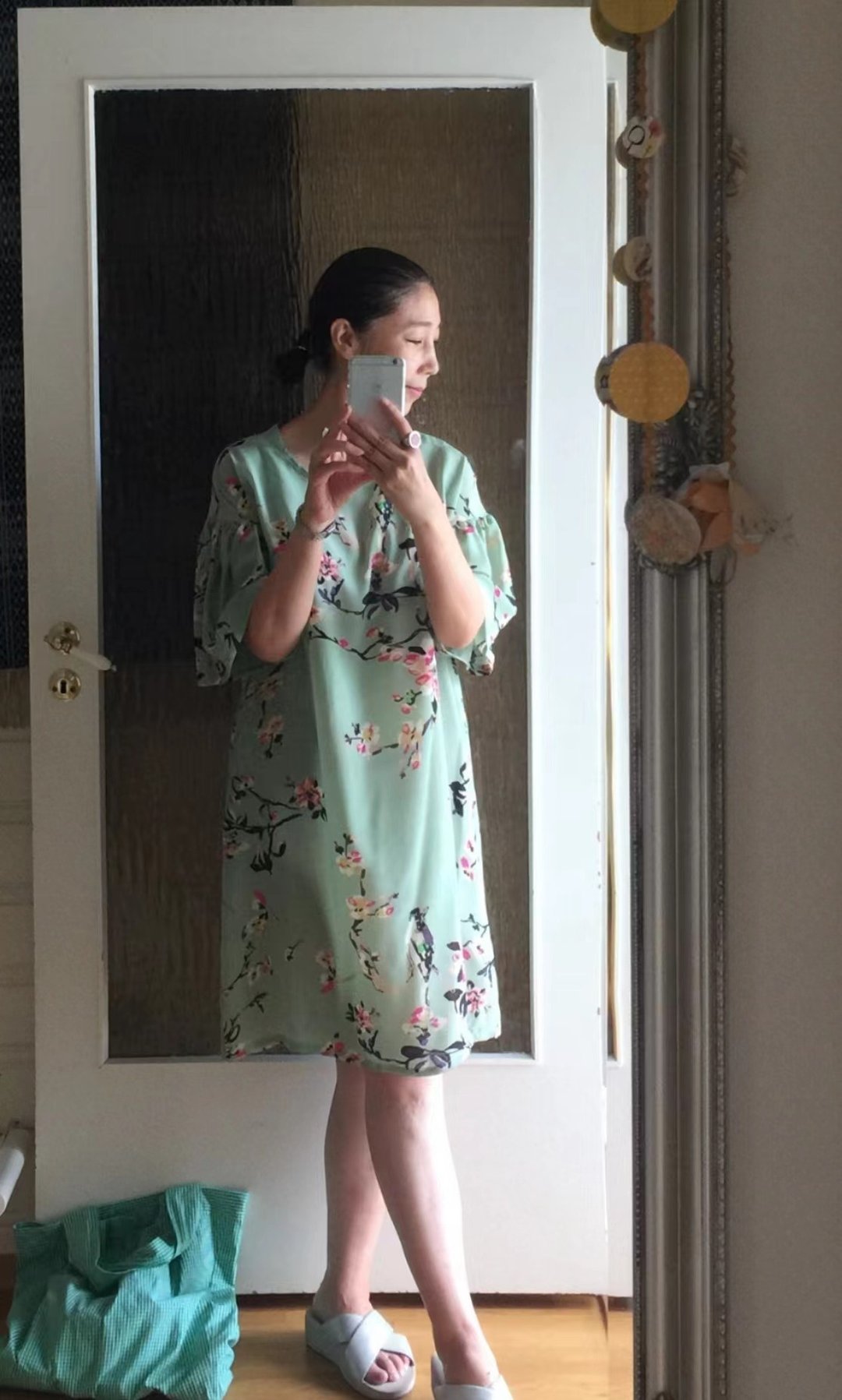 喜上眉梢  百分百真丝双绉连衣裙豆沙青绿 - 洋装/连衣裙 - 丝．绢 