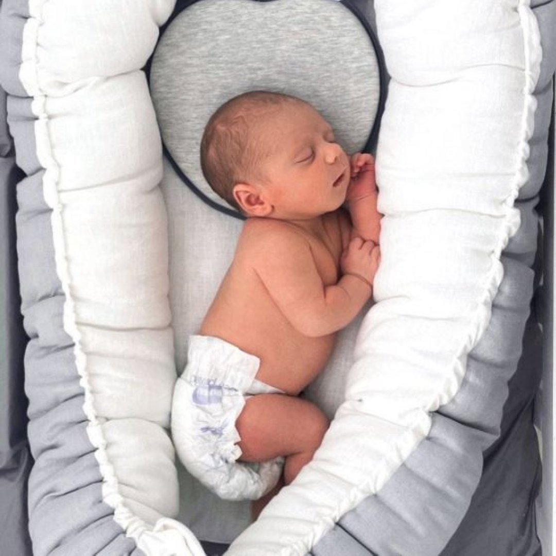 LINEN White Grey baby nest - neutral gender newborn sleeping bed - 婴儿床上用品 - 亚麻 白色