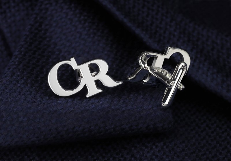 初始袖扣鈕扣 - 男士结婚袖扣 结婚袖扣 - 個性化袖扣刻有首字母 - 袖扣 - 纯银 银色