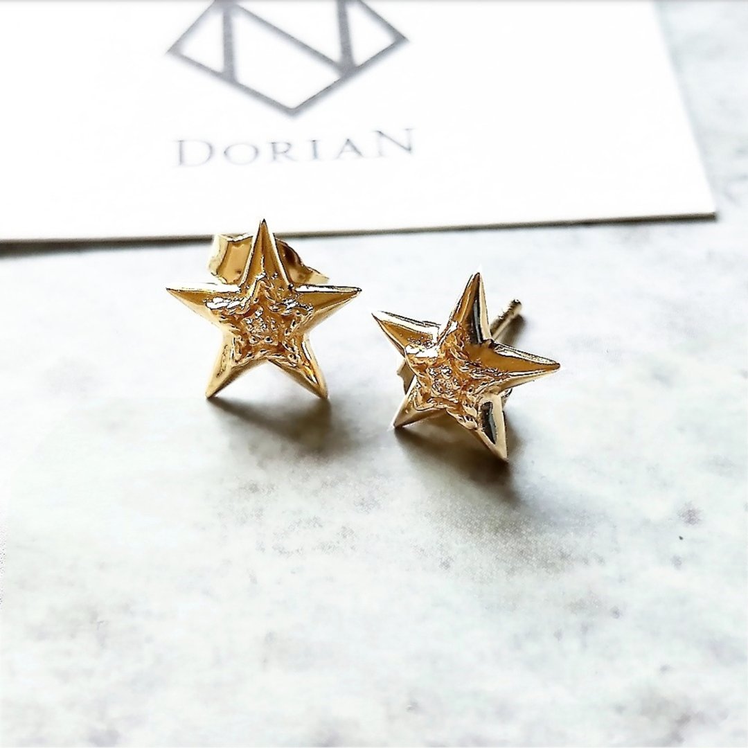 DoriAN 星星镶钻925纯银18K金耳环  附纯银保证卡 精美礼物包装 - 耳环/耳夹 - 纯银 黄色