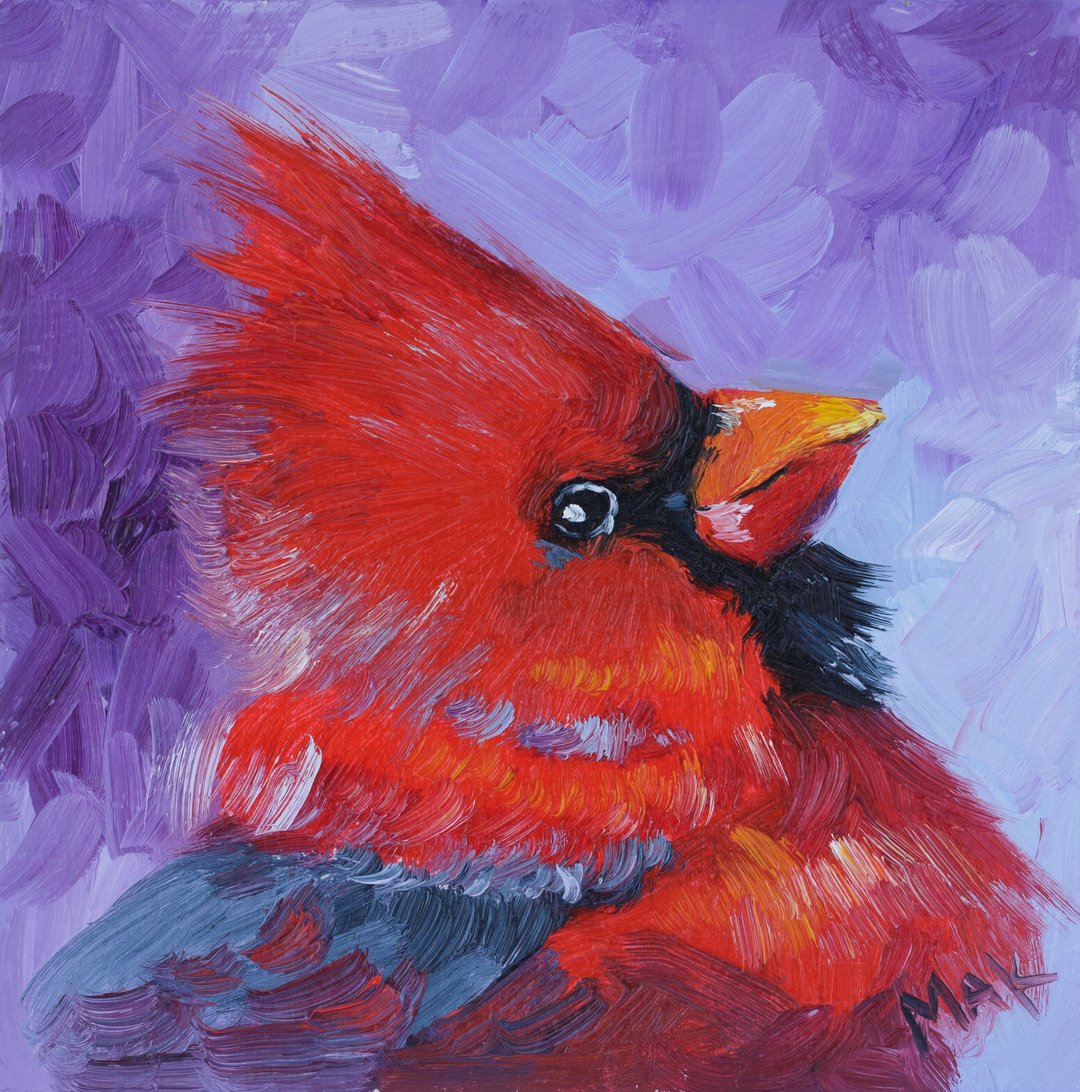 Red Cardinal Oil Painting Bird Original Art Northern Cardinal Artwork - 海报/装饰画/版画 - 其他材质 红色