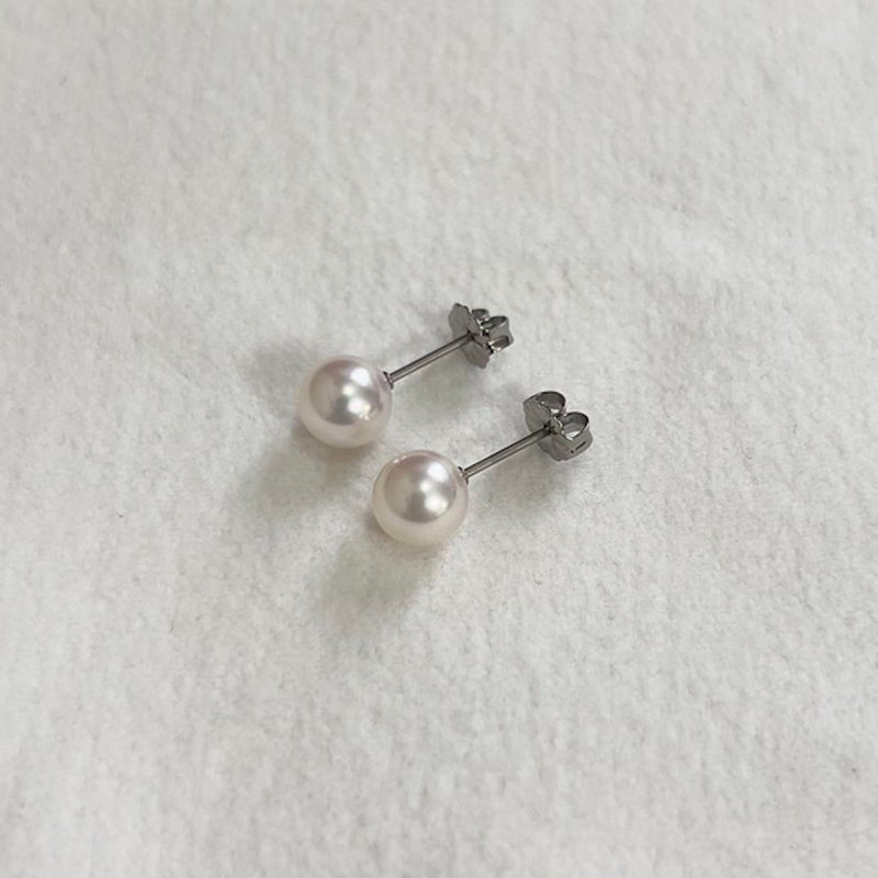 钛金属 单颗珍珠耳环 阿古屋珍珠 7至8.5mm 日本制 真珠耳针 - 耳环/耳夹 - 珍珠 白色