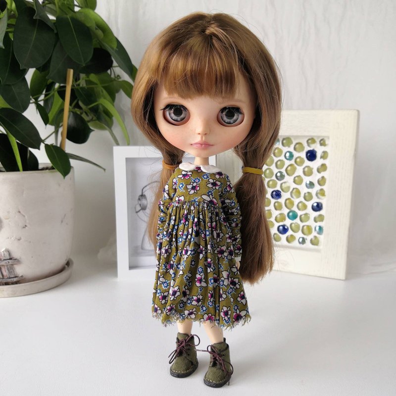 Green dress with flowers for Blythe doll. Clothes Blythe doll - 玩偶/公仔 - 棉 