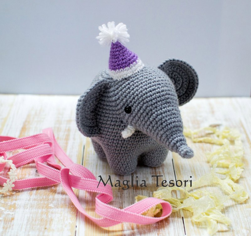 钩针大象amigurumi，手工大象毛绒玩具，毛绒动物大象 - 玩偶/公仔 - 压克力 灰色