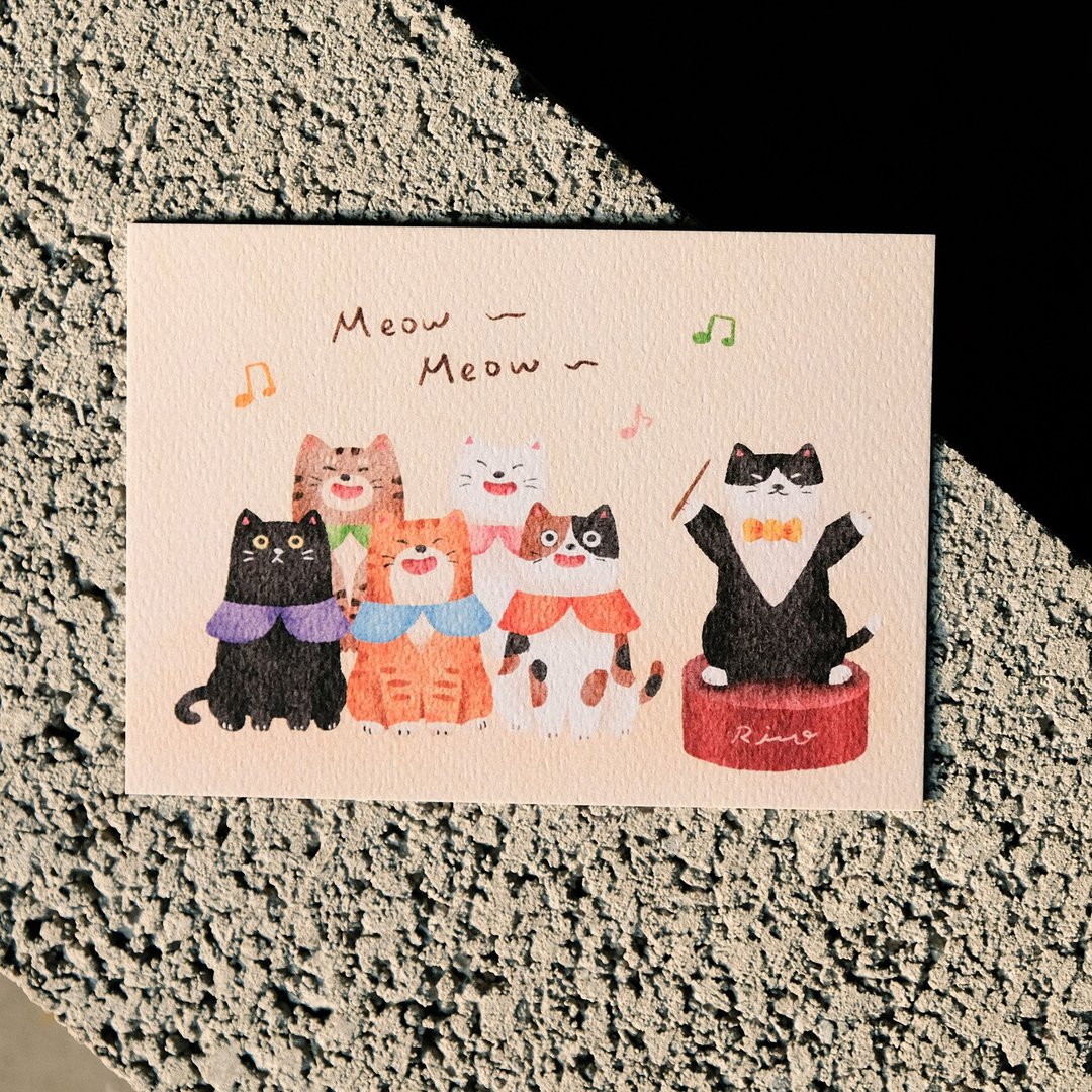 明信片500磅厚磅 - 猫猫合唱团 - 卡片/明信片 - 纸 白色