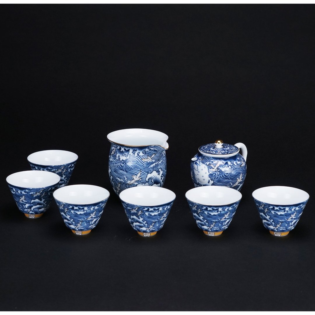 海浪奔翔青花瓷茶具组 壶海杯套组 - 茶具/茶杯 - 瓷 蓝色