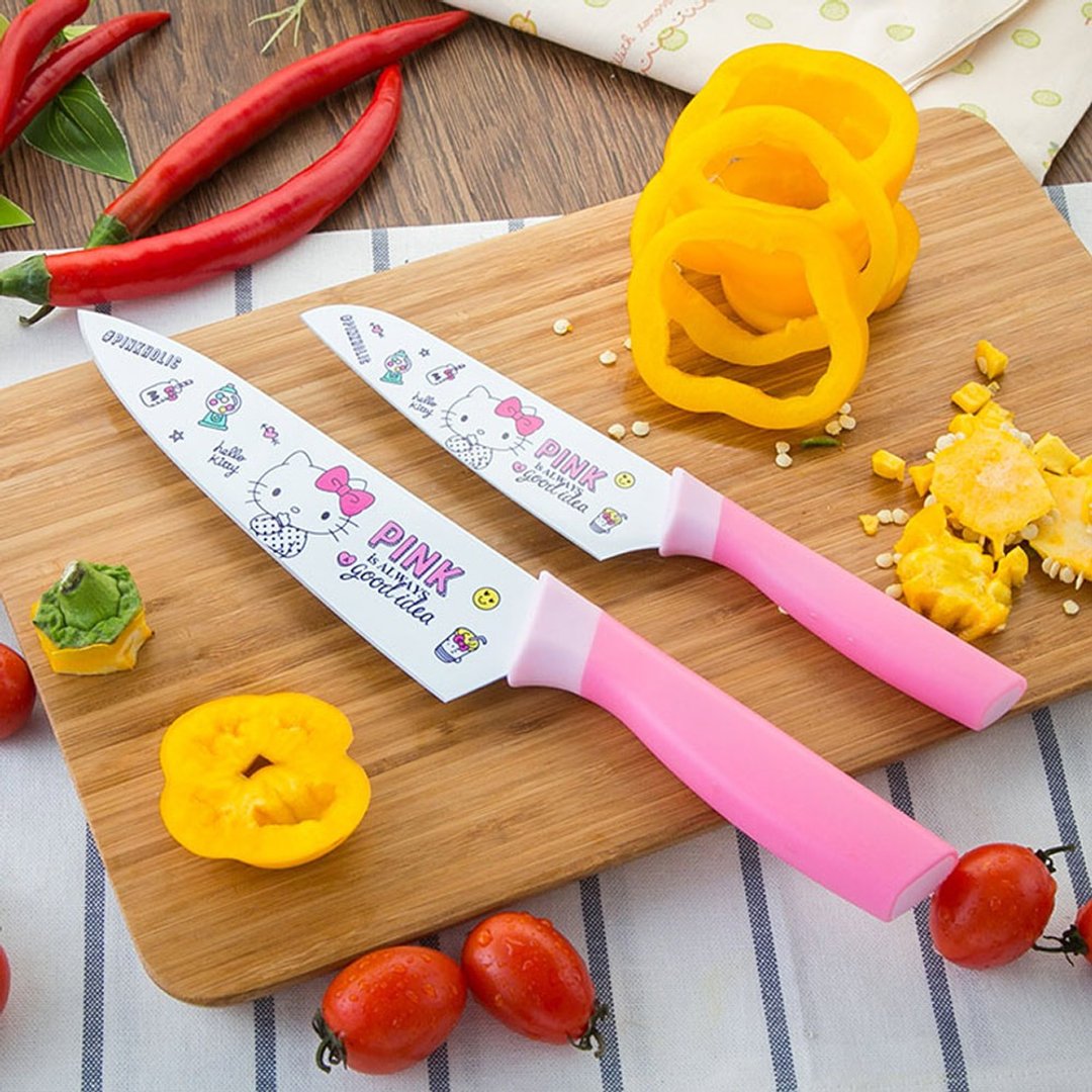 三丽鸥授权 HelloKitty刀具组-含刀套 主厨刀+水果刀 - 菜刀/刀架 - 不锈钢 粉红色