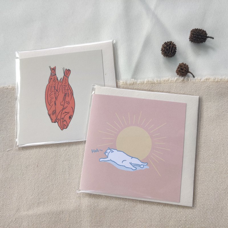 【纸品 • 小折卡】咸鱼 • 附方形质感信封 - 卡片/明信片 - 纸 红色