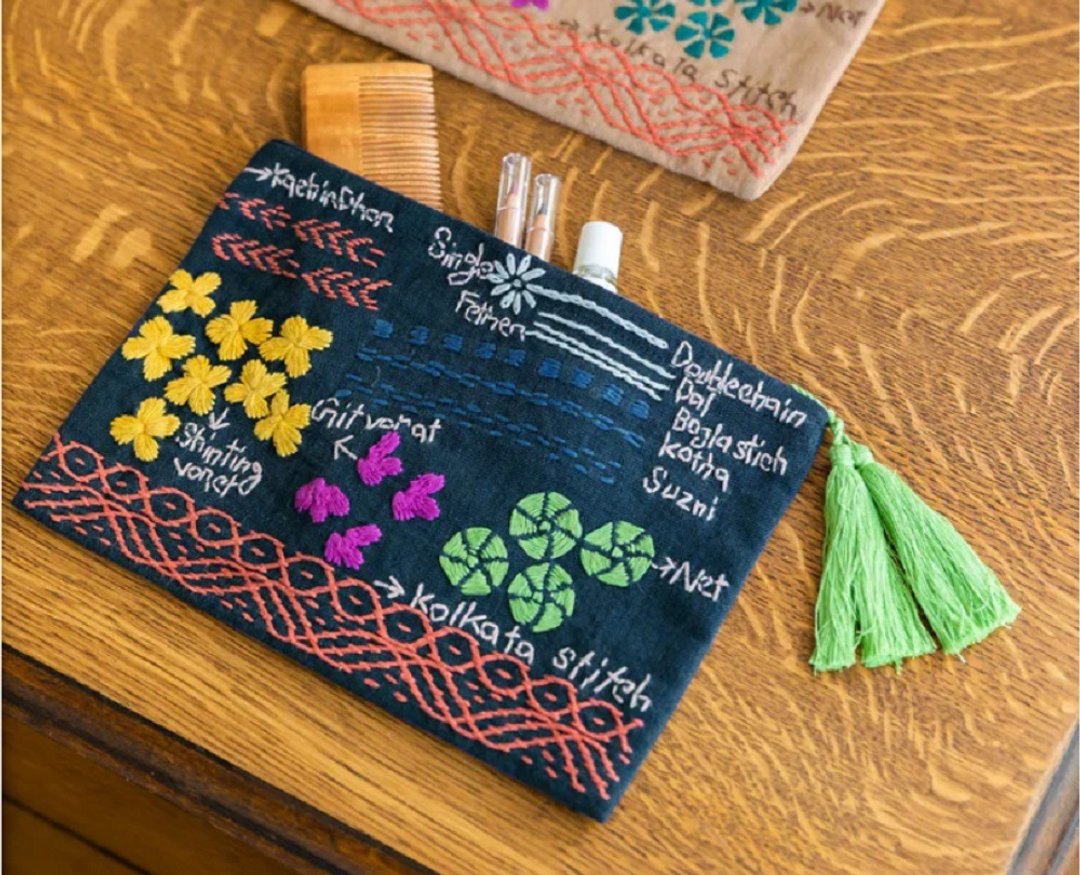 地球树公平贸易fair trade -- 孟加拉手工刺绣平口小袋 - 化妆包/杂物包 - 棉．麻 