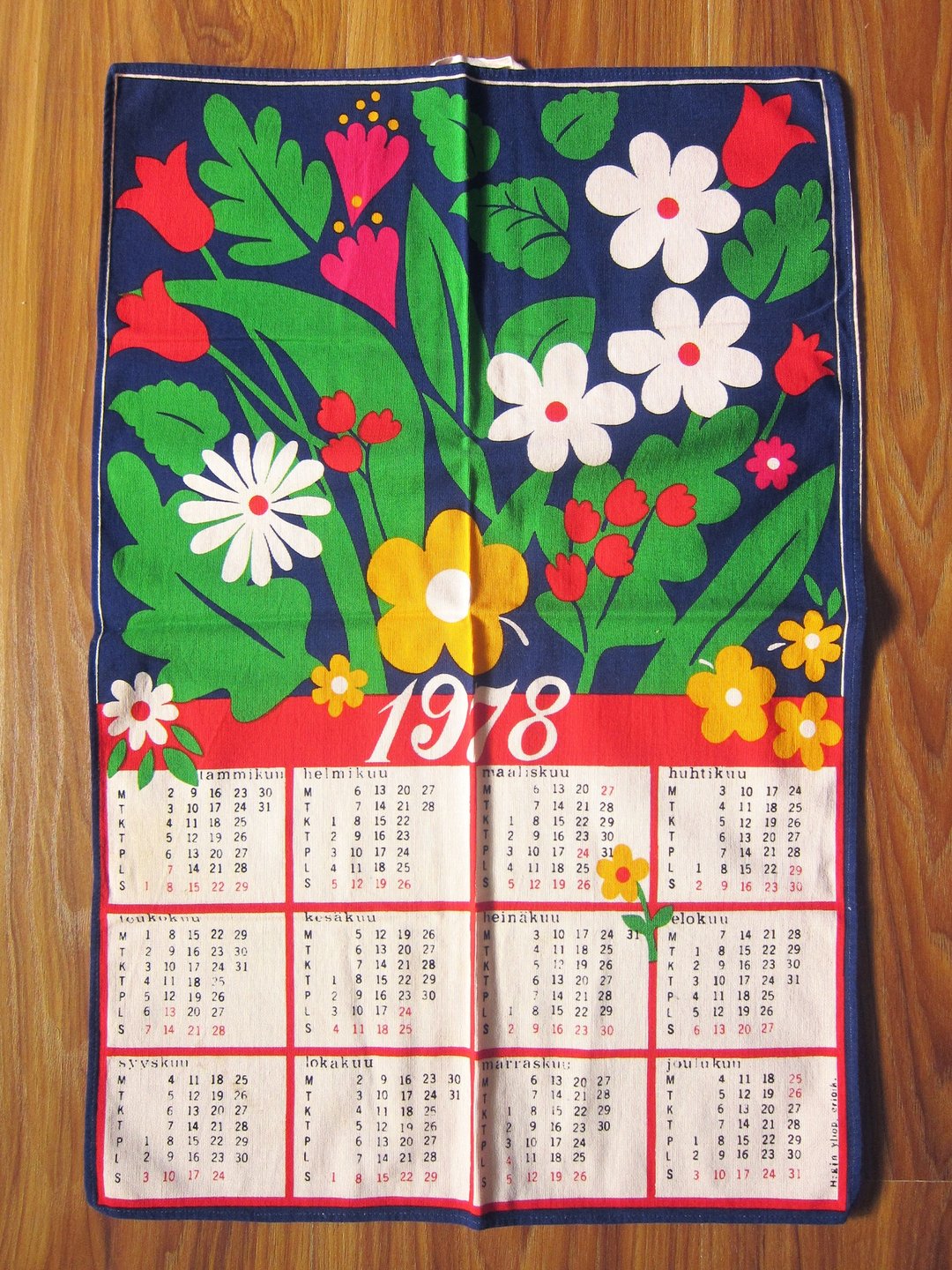 1978年芬兰普普花年历厨布 - 摆饰 - 棉 红色