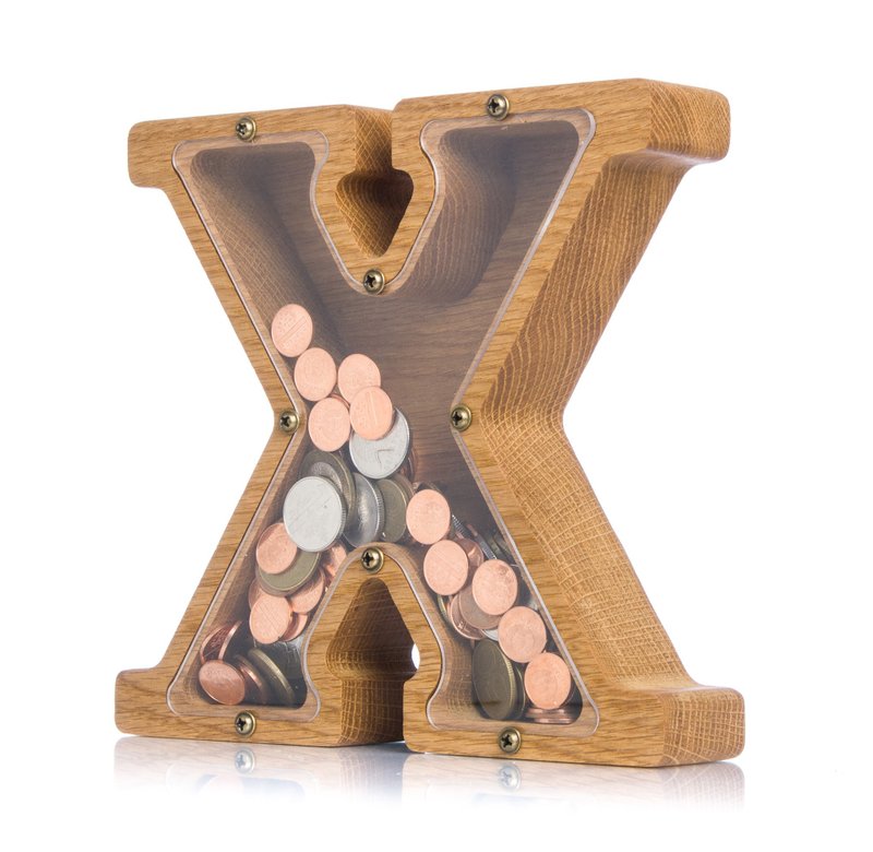 Adult money box LETTER Piggy bank for boys and girls Large personalized coin jar - 储蓄罐 - 木头 