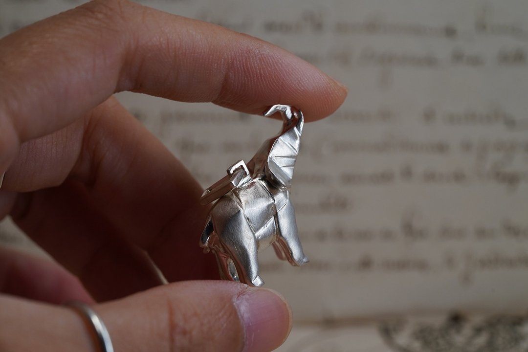 925 纯银折纸大象吊咀(向上)(P307)  连SN2/18寸银链- 手作 - 项链 - 纯银 银色