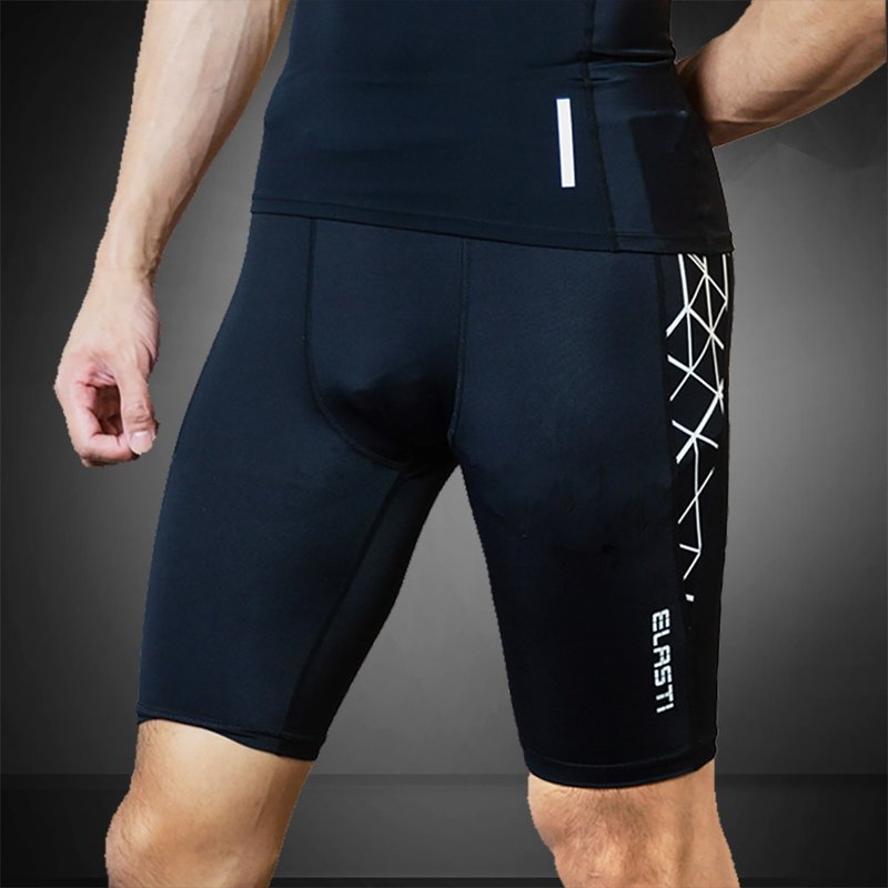 【ELASTI】男款机能压缩五分短裤-网格白 - 男装运动裤 - 聚酯纤维 黑色