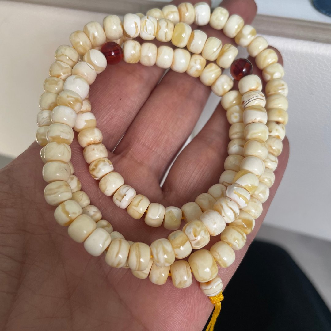 客户定制 天然俄料蜜蜡老型多圈手串 满蜜骨瓷白花蜜 - 手链/手环 - 水晶 