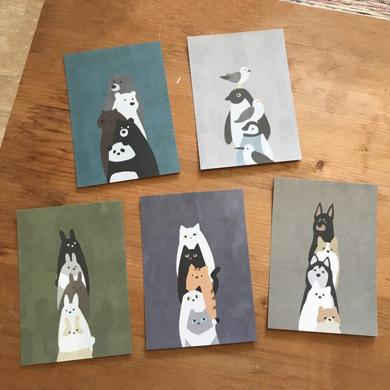 来点动物' 双面明信片 /熊 狗 猫 羊驼 海豹 鹦鹉 - 卡片/明信片 - 纸 多色
