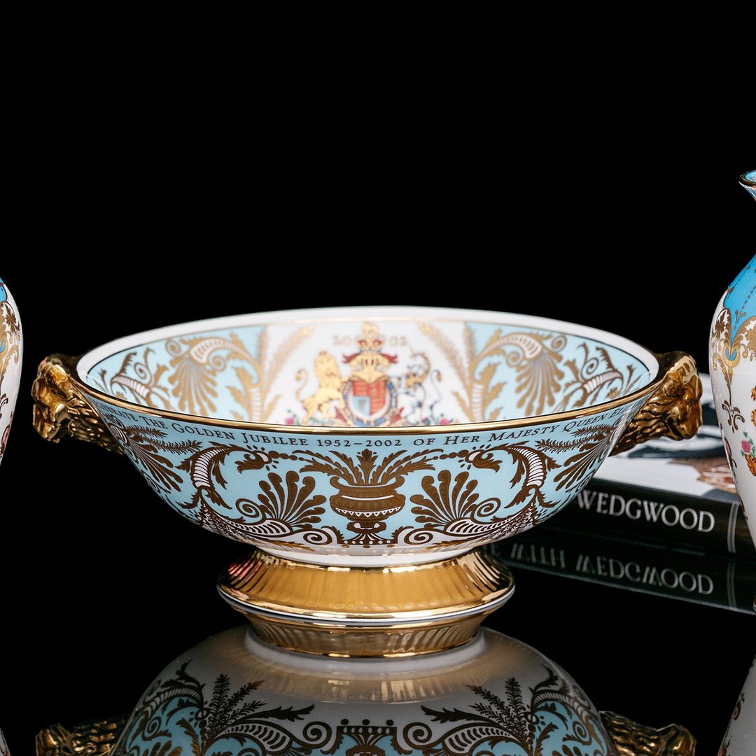 英国制Royal Collection女王金禧2002奢华骨瓷聚宝盆展示碗迎宾钵 - 花瓶/陶器 - 瓷 