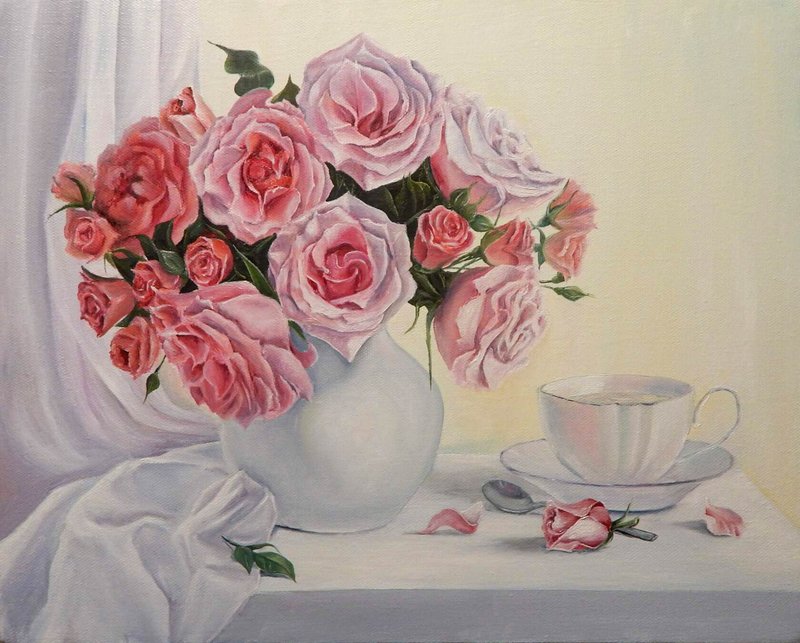 玫瑰花 七彩花朵画花预订植物原创画原画手绘艺术画 玫瑰画 - 海报/装饰画/版画 - 其他材质 粉红色