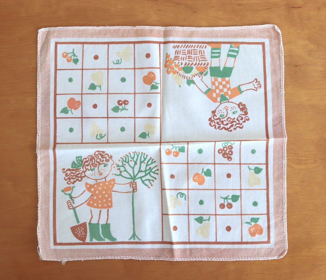 苏联时期乡村的孩子印画棉布手帕 - 手帕/方巾 - 棉．麻 