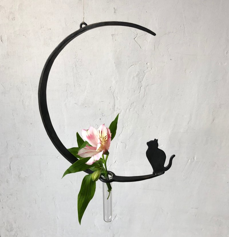 月与猫咪的单枝花瓶 - 花瓶/陶器 - 其他金属 黑色
