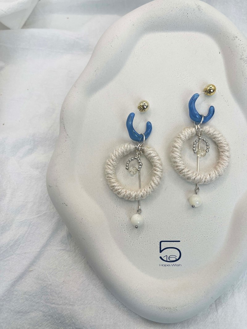 蓝天白云 - 耳环/耳夹 - 棉．麻 