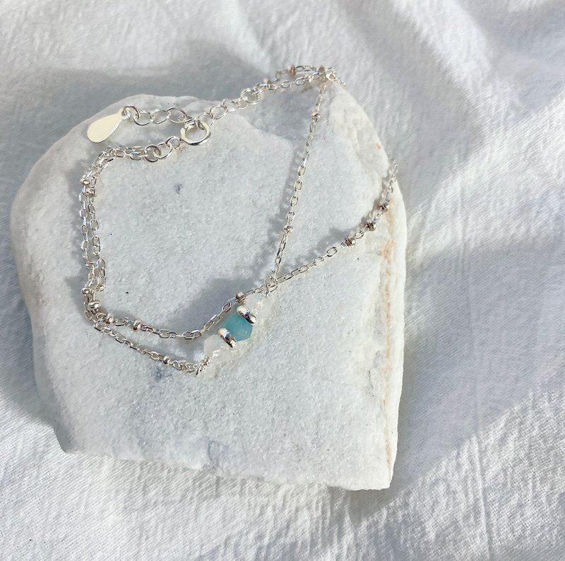 迷雾 双链纯银手链/天然石 天河石 月光石 - 手链/手环 - 纯银 银色