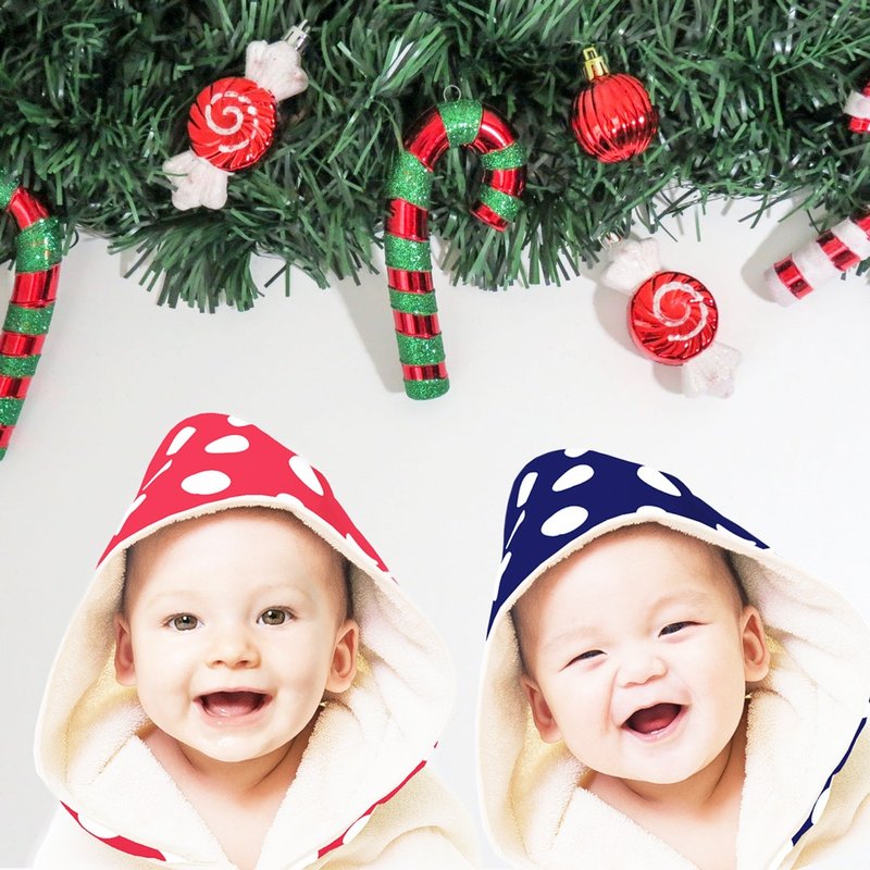 nizio小蘑菇原棉纱成长浴巾/浴袍 - 圣诞色 - 满月礼盒 - 棉．麻 