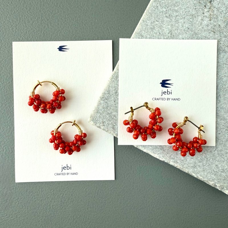 激情红/红珊瑚富米尼普 - 耳环/耳夹 - 半宝石 红色