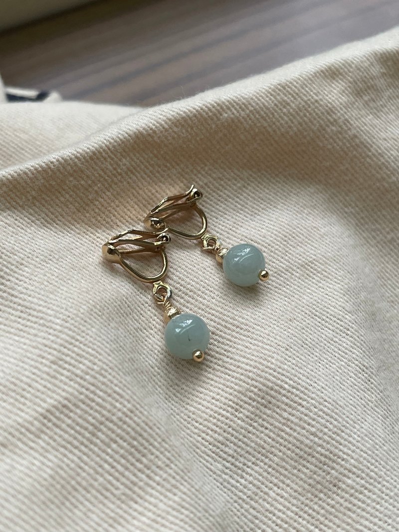 自在//天然翡翠A货 晴水 925银镀金 耳夹 - 耳环/耳夹 - 玉石 