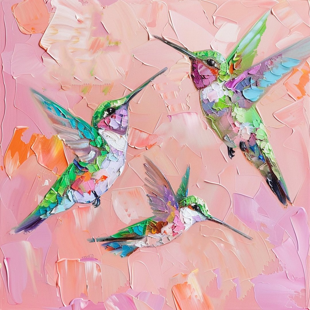 蜂鸟油画，小鸟，动物艺术品，原创艺术 - 墙贴/壁贴 - 其他材质 多色