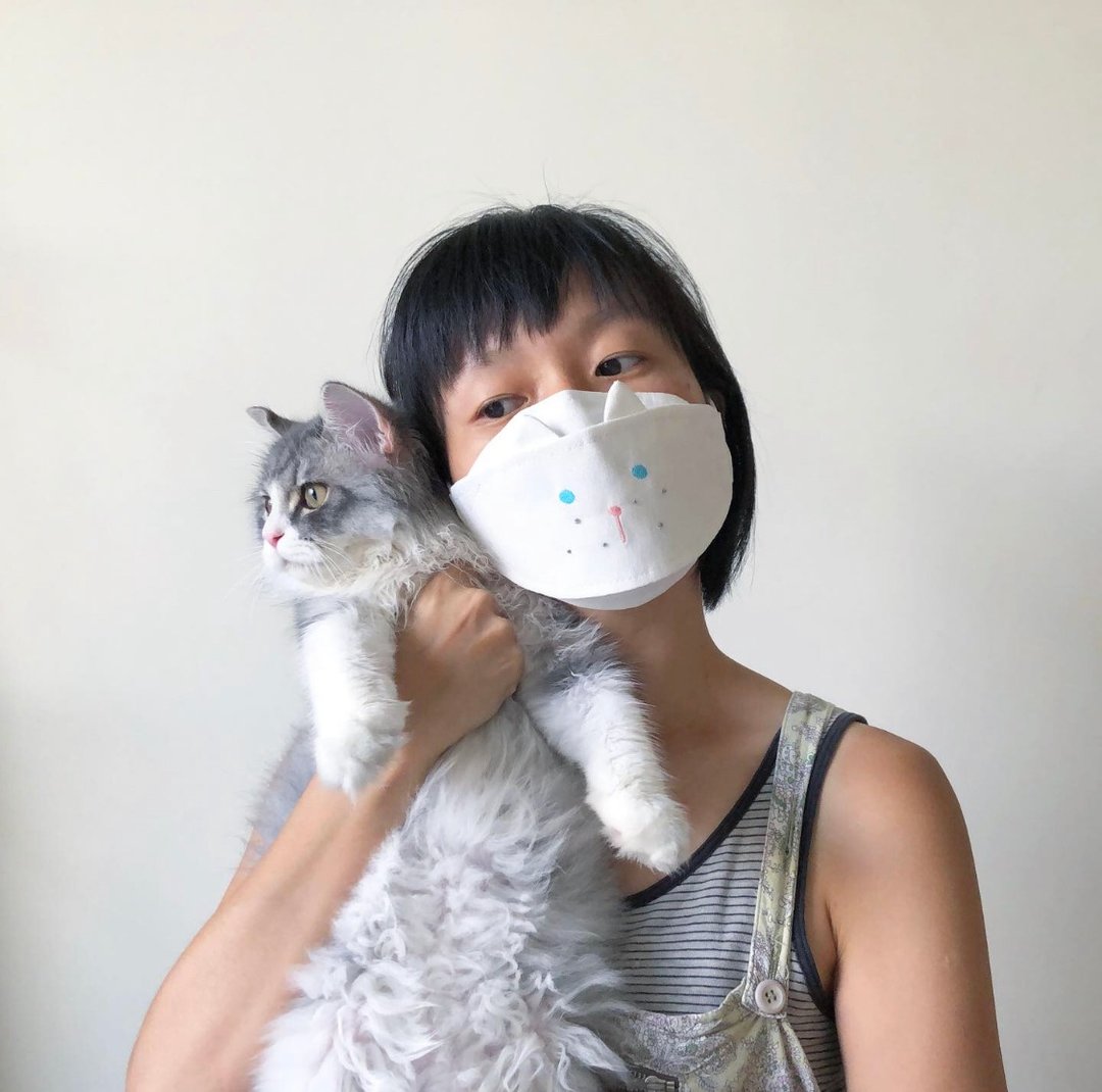 定制。多色。绣字。布口罩 。滤芯。大人小孩。猫 - 口罩 - 棉 多色