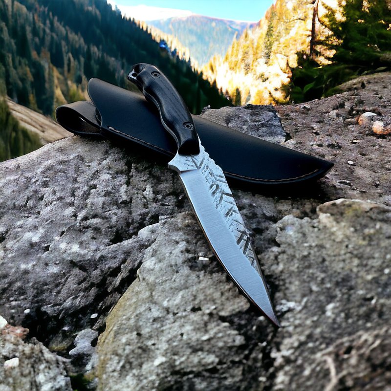 4 毫米碳钢旅行刀 , 带鞘锻造刀 , 小型钓鱼刀 - 露营用品 - 其他金属 黑色