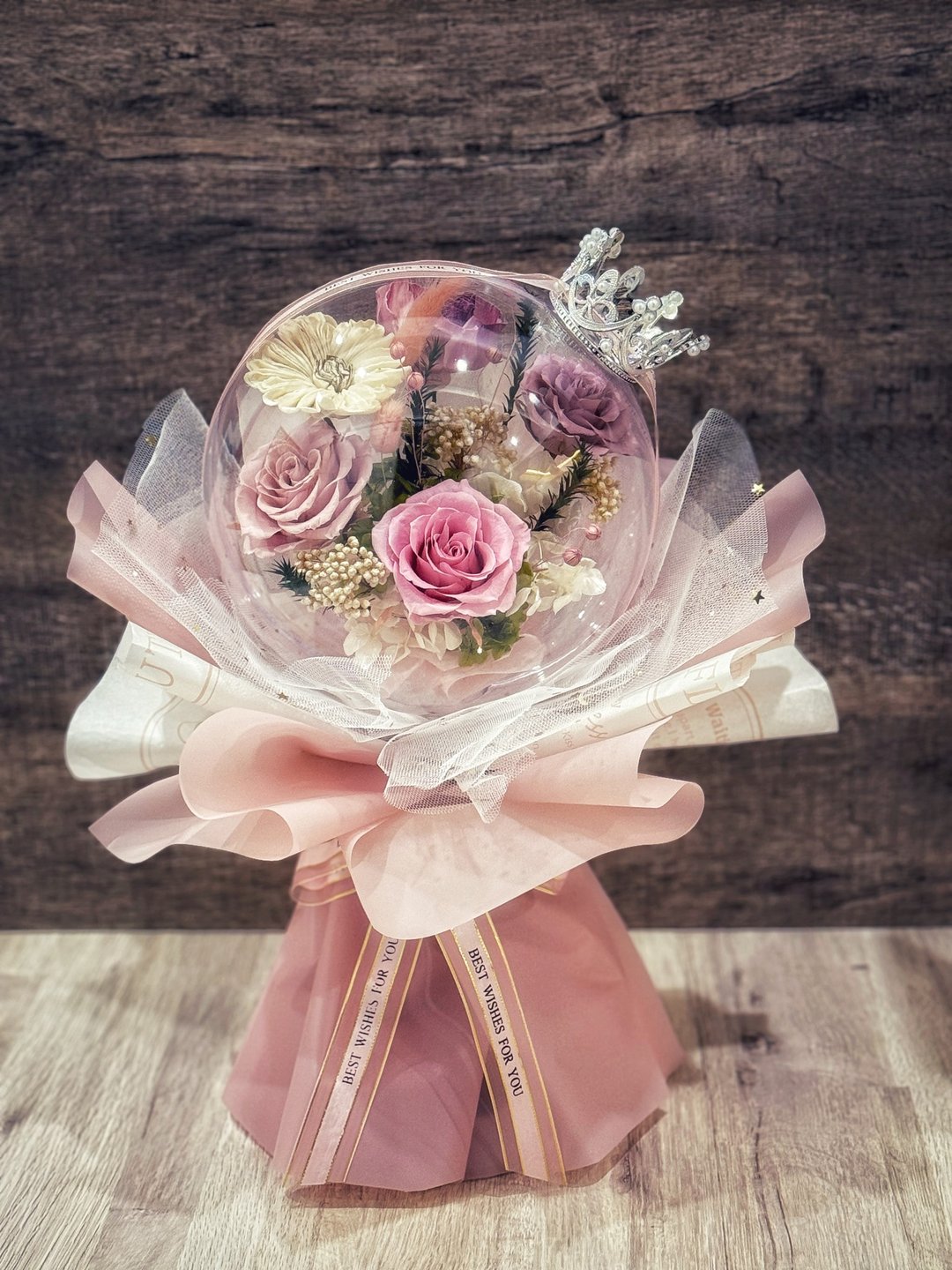 永生花波波球花束-皇冠款 干燥花/生日/情人节/母亲节//开幕/求婚 - 干燥花/捧花 - 植物．花 